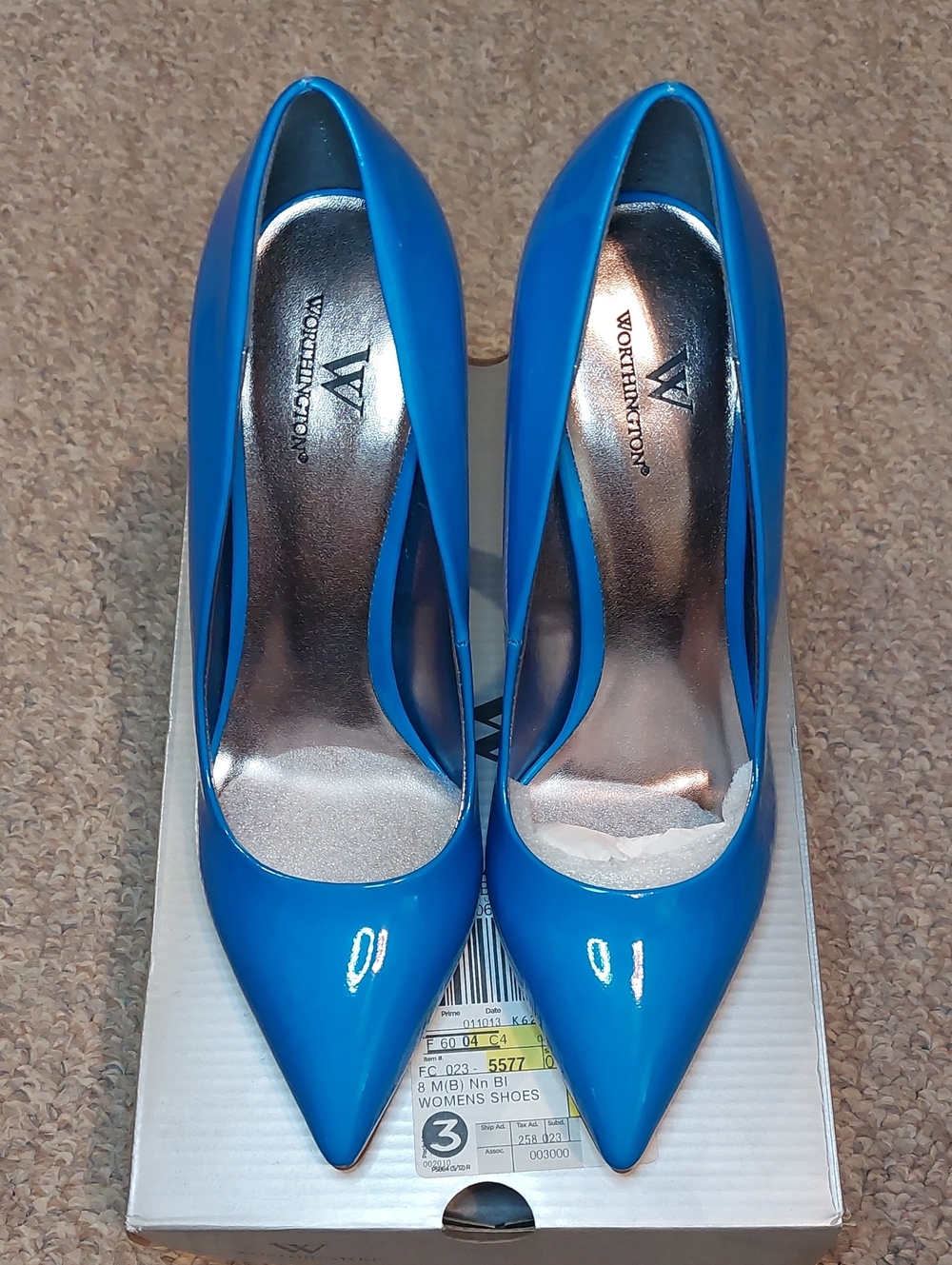 Neon Blue Point Toe Faux Patent Leather Pumps